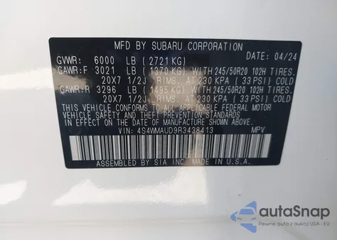 2024 Subaru Ascent Limited 7-Passenger из США, поврежденный, VIN 4S4WMAUD9R3438413